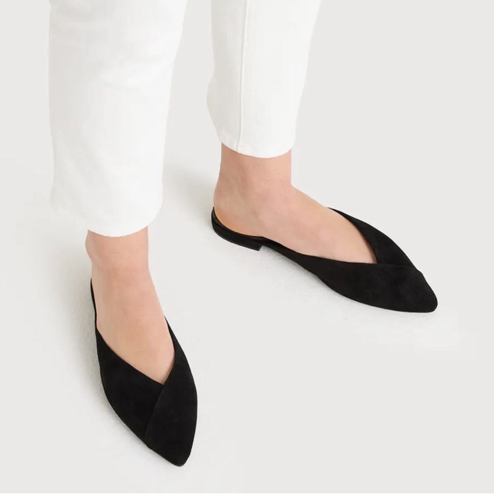 Birdies The Swan Flat  Black Suede Mule Slides Size 8.5